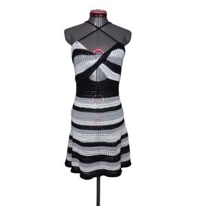 Crochet black and white beach cover up dress s